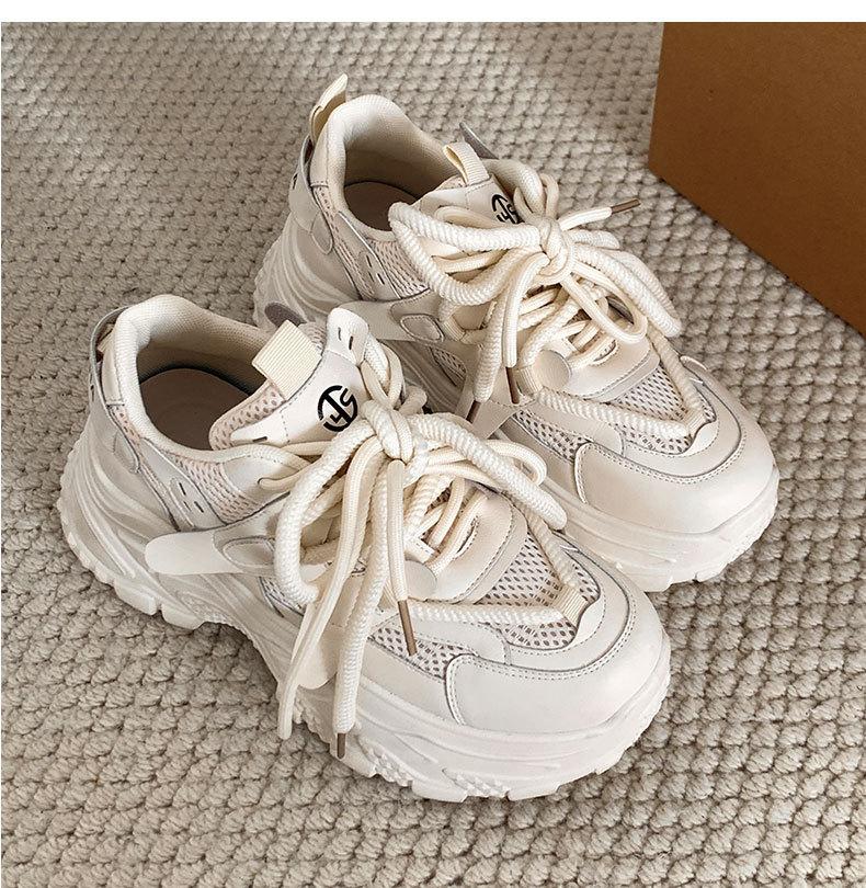 Fashion Platform Women's Sneakers 2025 Spring Autumn Lace-Up Thick Bottom Vulcanize Shoes Woman Mesh Breathable Sports Shoes Ladies
