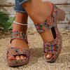 Summer Women Sunflower Leopard Printed Wedge Sandals Adjustable Strap Non-Slip Sole Beach Vacation Outdoor Casual Walking Shoes