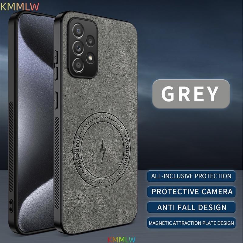 Voor Samsung A57 A56 A55 A54 A53 A52 A37 A36 A17 A16 A15 A07 Hoesje Luxe Leer Skin Magnetisch Magsafe Beschermende Achterhoes Galaxy A52