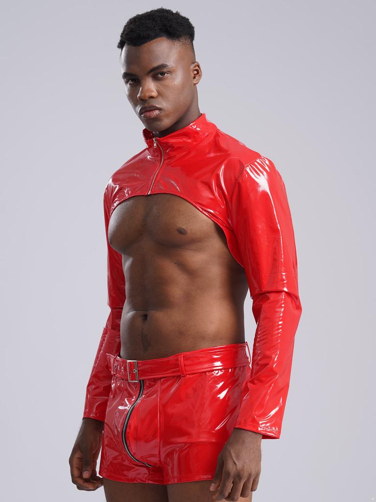 Men Rave Nightclub Outfit Moto&Biker Costume Steampunk Style Nightclub Disco Party Costume Latex Suit Pole Dance Wear