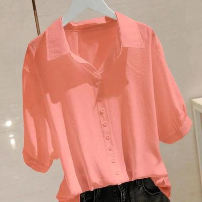 Lady V-Ausschnitt Kurzarm-Shirt-Cardigan Damen-Sommer-dünne Bluse Lose dünnes Design Nischen-Top-Cardigan