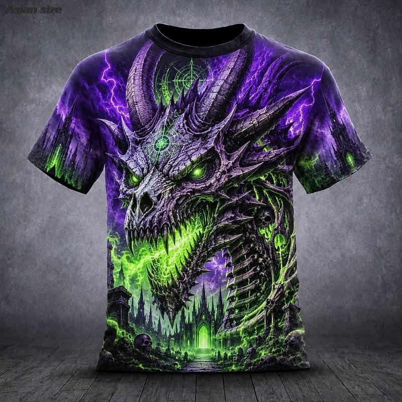 Halloween Men's Dragon T Shirt Short Sleeve T Shirt 3D Print Crew Neck Shirt Exaggerated Designer Horror Club Party Streetwear