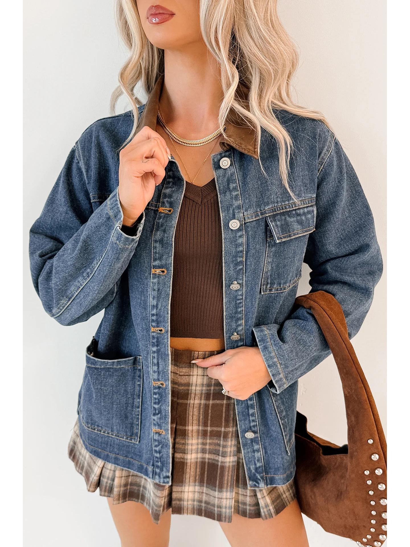 Женская свободная джинсовая куртка - Новый трансграничный модный стиль (89386) Small синий