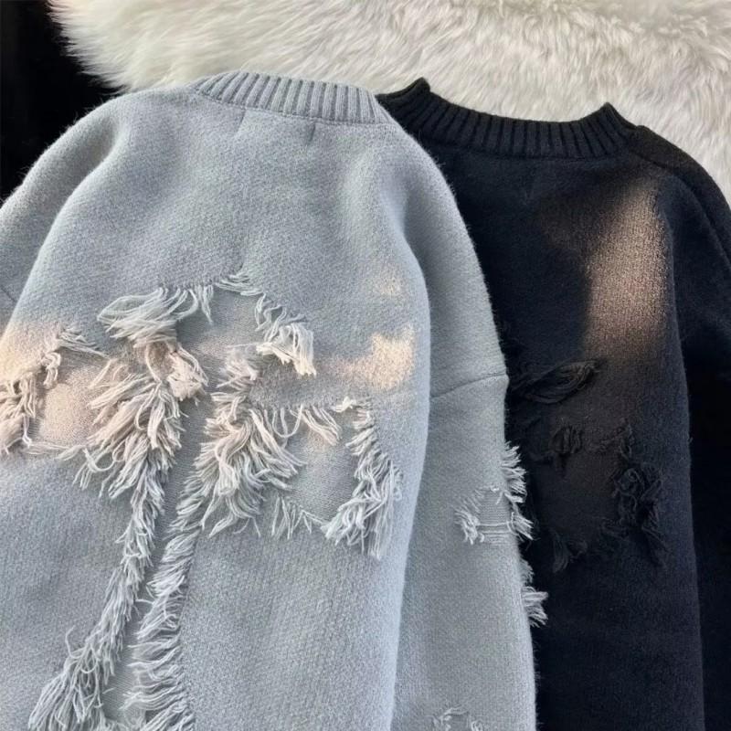 Oversized Knit Sweater Men Women Loose Fit Round Neck Long Sleeve Pullover In Black Gray Beige 2025 Casual Wear