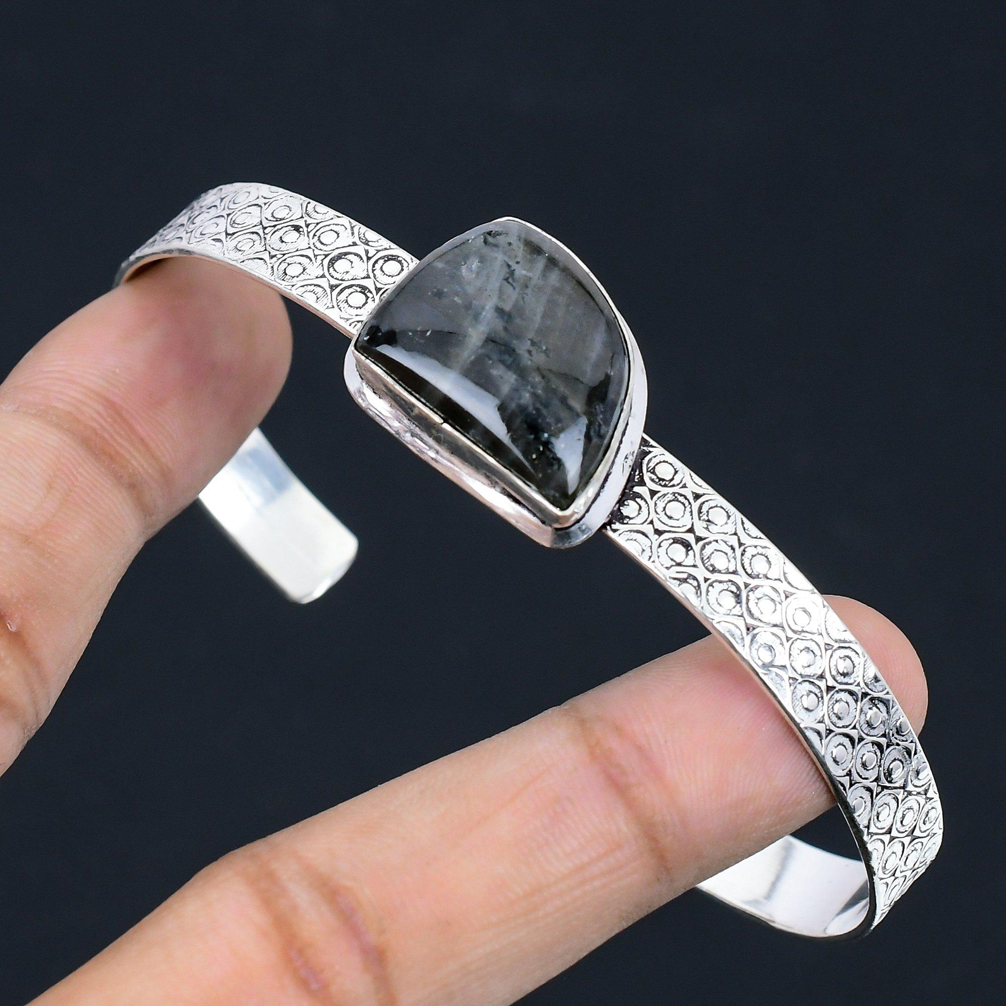 

Sterling Silver Trillion Natural Labradorite Wedding Daughter Bangle Bracelet Adjustable