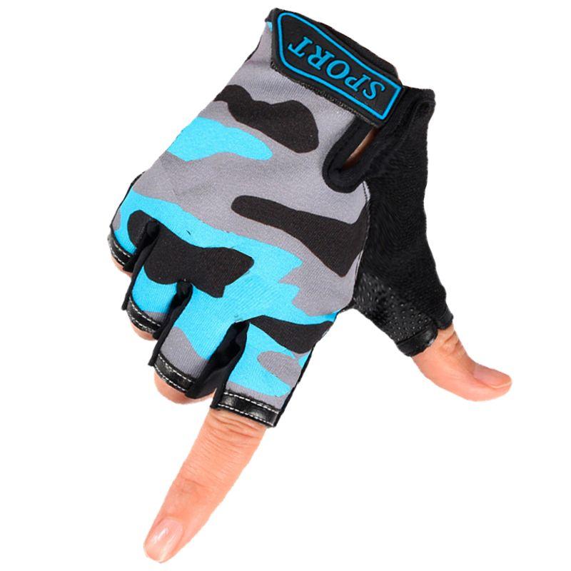 

Детские спортивные перчатки Тонкие Дышащие Нескользящие Половина пальца Для мальчиков и девочек Велоспорт Беговел Турник Роликовые коньки Детский фитнес TJ camouflage blue gray [common Non Slip Palm]] M