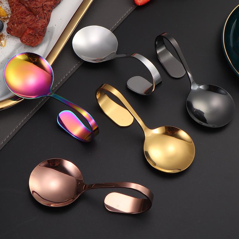 Stainless Steel 1010 Seafood Buffet Spoon with Vertical Curved Handle, Customizable Logo