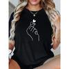 European Size Black Heart Gesture Print T-Shirt | Women'S Loose Casual Top, Fashionable Versatile Short Sleeve, Crew Neck, All-Season Wear