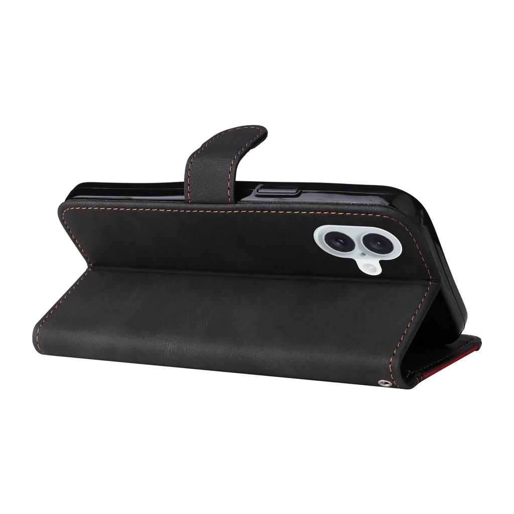 For iPhone 16 Plus Case 3-color Splicing PU Leather Wallet Phone Cover