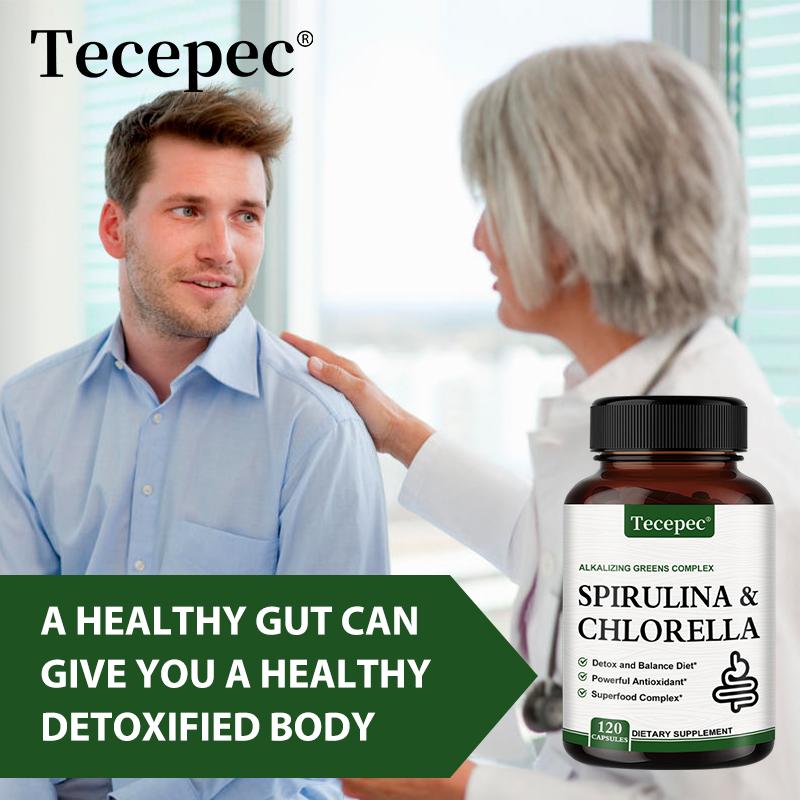 Spirulina & Chlorella Complex Capsules, Organic Green Superfood, 120 Capsules Dietary Supplement