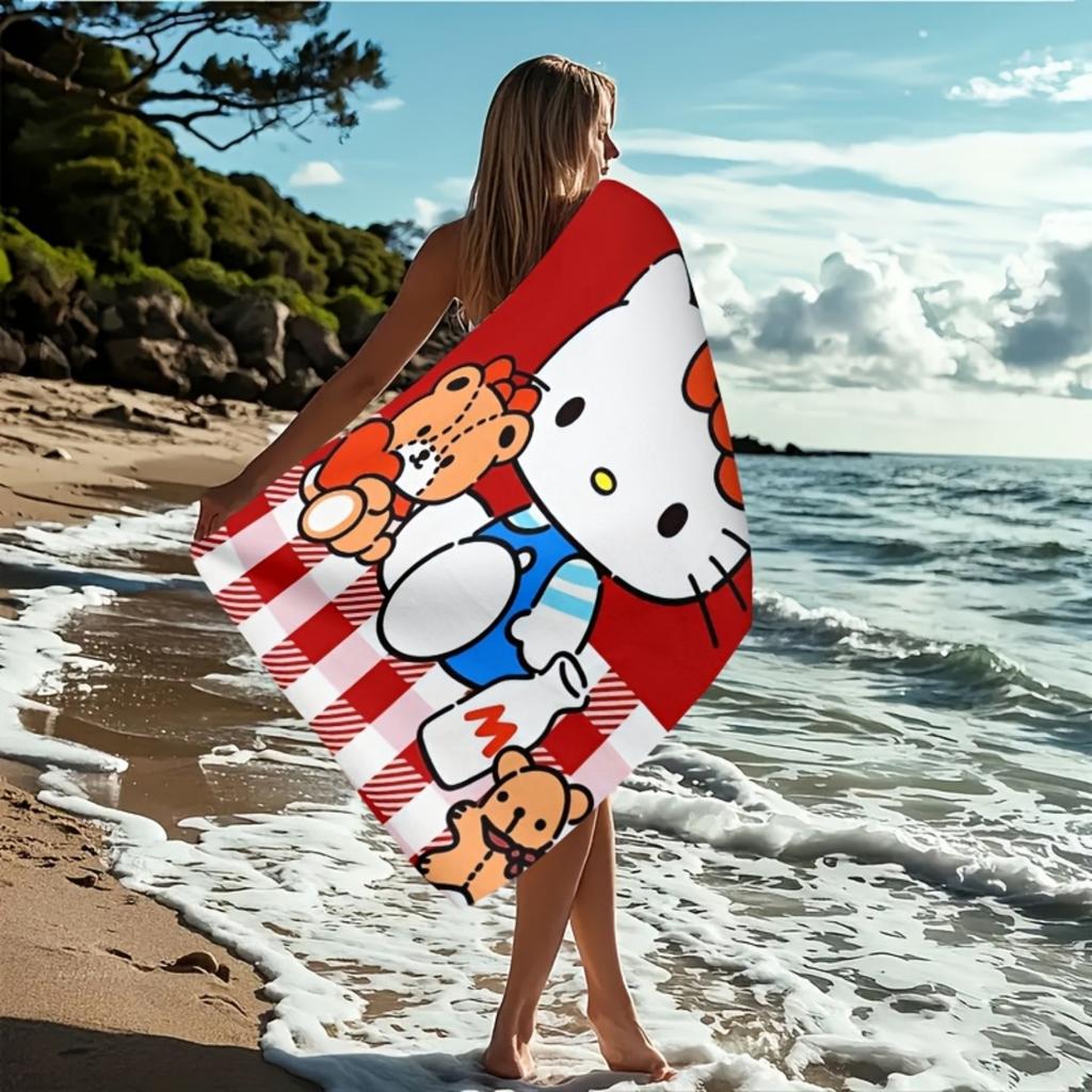 2D Flat Sanrio Hello Kitty Cartoon Pattern Beach Towel,Quick-Dry and Highly Absorbent,Suitable for Beach,Swimming