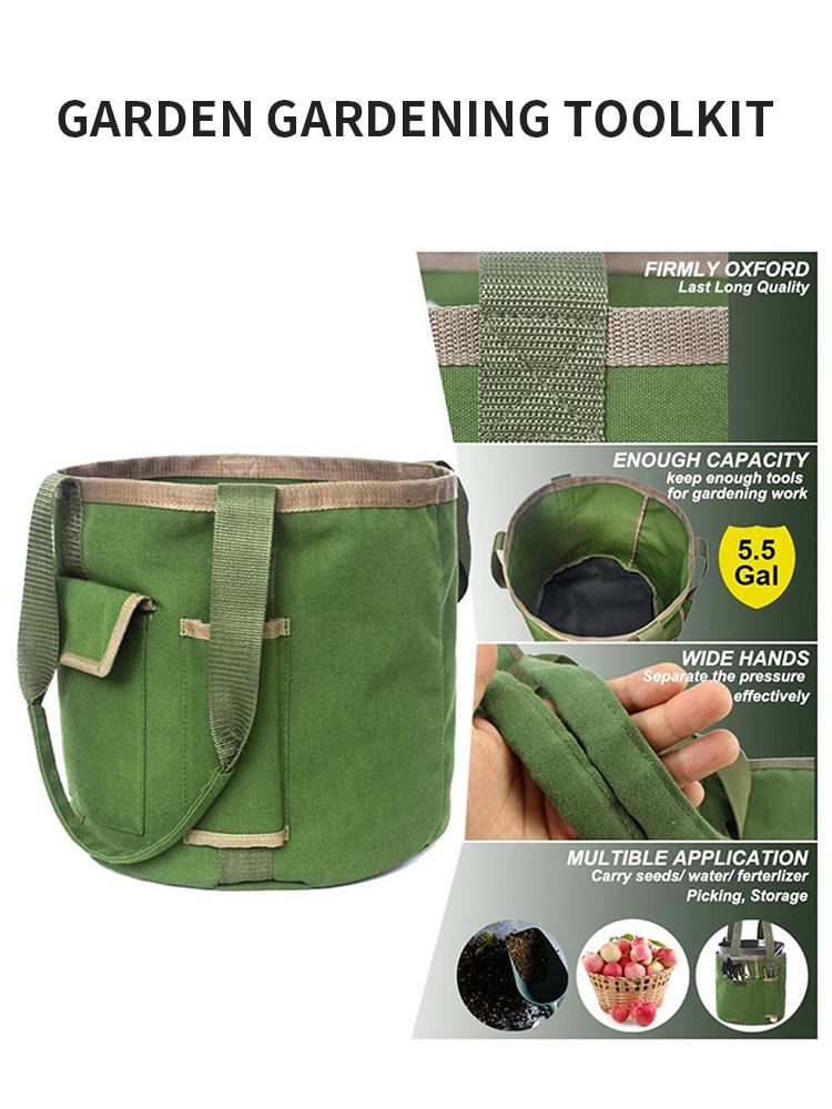 1PC Waterproof Canvas, Grass Green Hand-Held Garden Tool Bucket Bag, Tool Storage Bag, Camping Outdoor Storage Basket