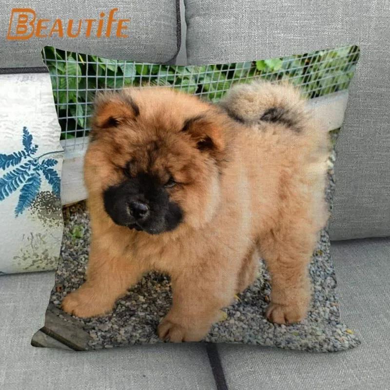 Custom Chow Chow Dog Pillowcase Cartoon Girl Wedding Decorative Cotton Linen Pillow Case For Home Pillow Cover 45X45Cm One Side