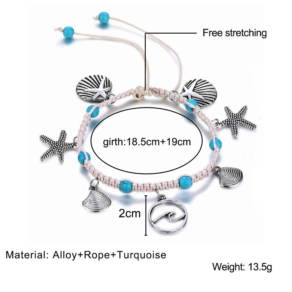 2024 Bohemian Starfish Shell Anklets Set for Women Vintage Handmade Wave Anklet Bracelet Jewelry