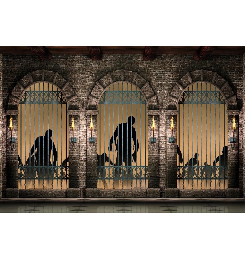 Medieval Castle Backdrop Halloween Decoration Brick Wall Iron Gate Pumpkin Graveyard Gothic Party Backgrounds for photographs