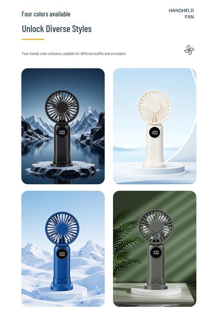 Compact USB Rechargeable Handheld Fan with Digital Display & Phone Holder