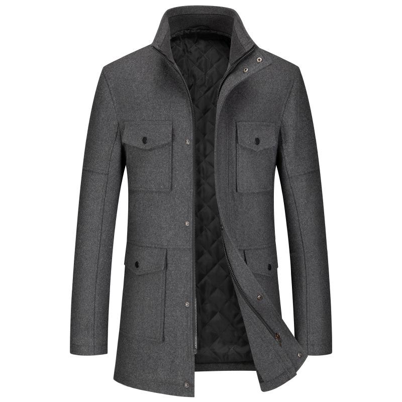 Men's Double-Layer Collar Wool Coat - Autumn/Winter European Size Business Outerwear