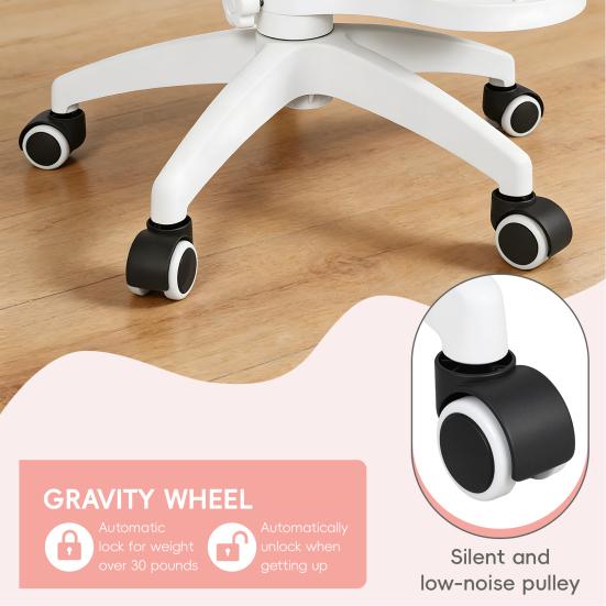 Silla Ergonómica de Estudio para Niños con Reposapiés Ajustable y Reposabrazos abatibles, Malla para Ordenador Infantil Oficina, Giratoria 360 grados para Habitación de Casa Dormitorio Sala de Estudio