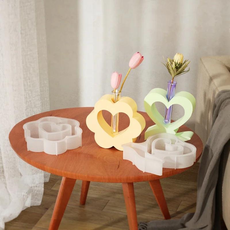 Holding Heart Shaped Hydroponic Vase Silicone Mold DIY Arch Test Tube Flower Vase Concrete Resin Molds Home Office Desktop Decor