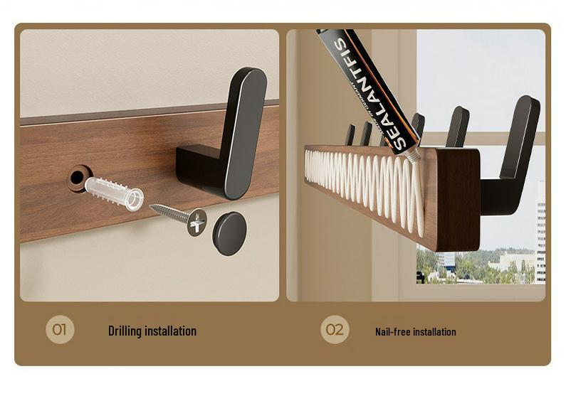 No-Drill Solid Wood Wall-Mounted Clothes and Hat Hook for Entrance or Hallway
