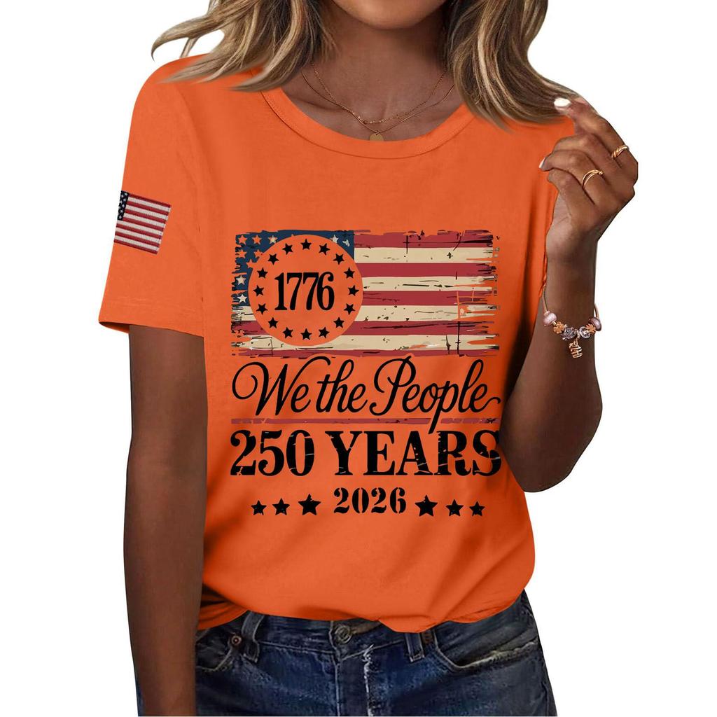 Women Casual Independence Day Print Crew Neck Short Sleeve T-Shirt Top Lightweight Comfortable Fit Stylish Design Summer Wear