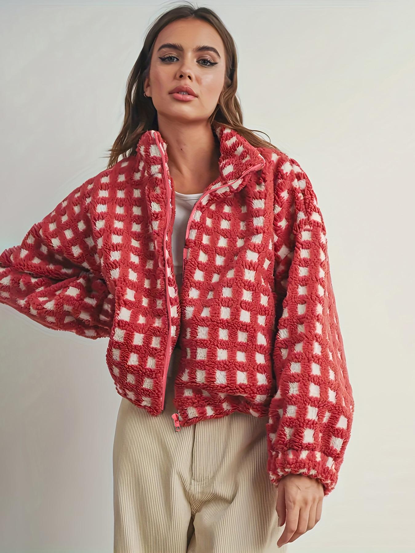 

Женское модное плюшевое пальто в красную клетку Осень/Зима 2025 Extra Large красный