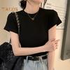 Women Slim Fit T-shirt O-neck Short Sleeve Pullover Tops Solid Color Stretchy Soft Tee Shirt Streetwear