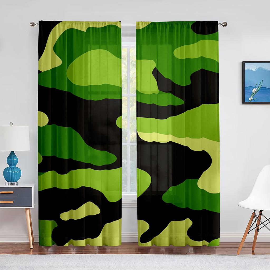 Wojskowy zielony kamuflaż leśny kamuflaż brązowy tiulowe zasłony do salonu kuchnia sypialnia prześwitujące zasłony okienne