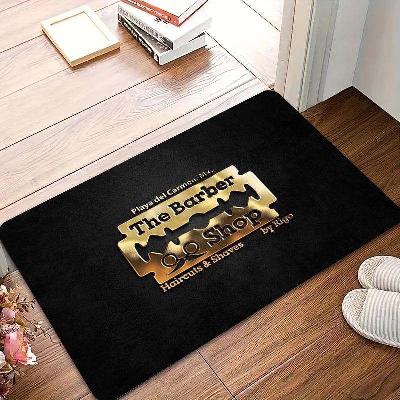 

Vintage Barber Shop Rectangular Doormat, Gold Barber Pole Pattern Floor Mat, Non-Slip Washable Entrance Rug for Salon, 1PC 40x60cm