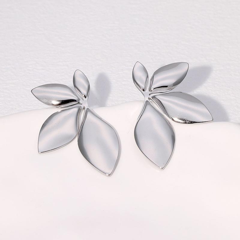 925 Silver Needle Korean Fashion Leaf Flower Earrings For Women Metal Earings Jewelry  Trending Women's Golden Color Earring