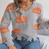 QICED Autumn Winter Halloween Color-blocking Pumpkin Cut-up Long-sleeved Pullover Sweater Women's Clothing