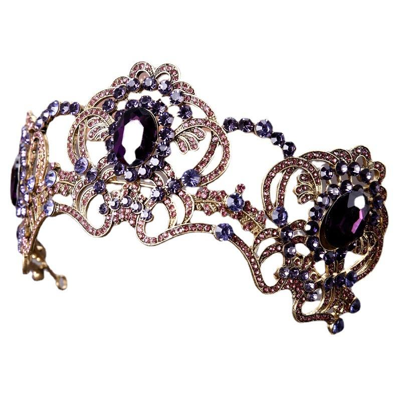 New European and American Bridal Headwear Purple Water Diamond Crystal Crown Headband Wedding Accessories Crown Hair Accessory