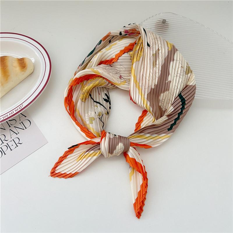 70cm Crumpled Scarf Kerchief Print Square Scarves Women DIY Hair Band Ribbon Headscarf Bandanas Headband Neck Wraps Neckerchief