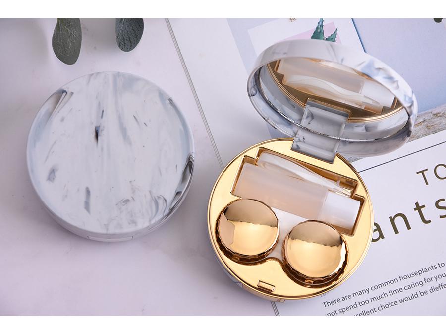 Mirror Case Marble Pattern Contact Lens Set - Electroplated Cosmetic Lens Companion.