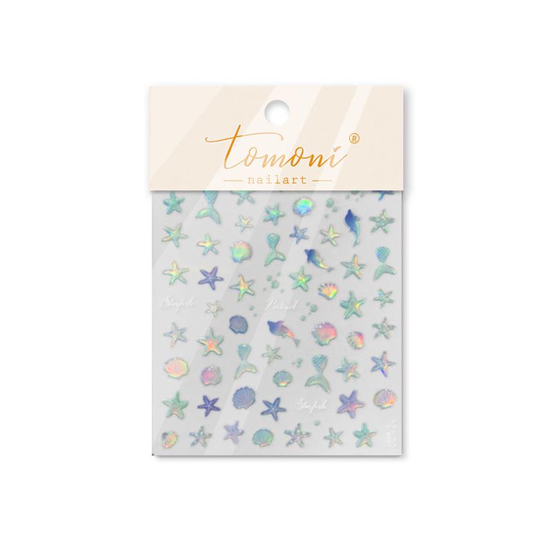Gradient Blue Iridescent Seashell & Starfish Nail Art Stickers