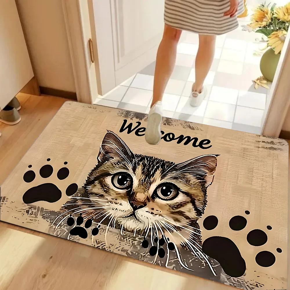 Funny Cat 3D Hole Carpet Welcome Floor Mat Cartoon Animal Rug for Home Entrance Decoration Door Mat Welcome Mat Kitchen Mat