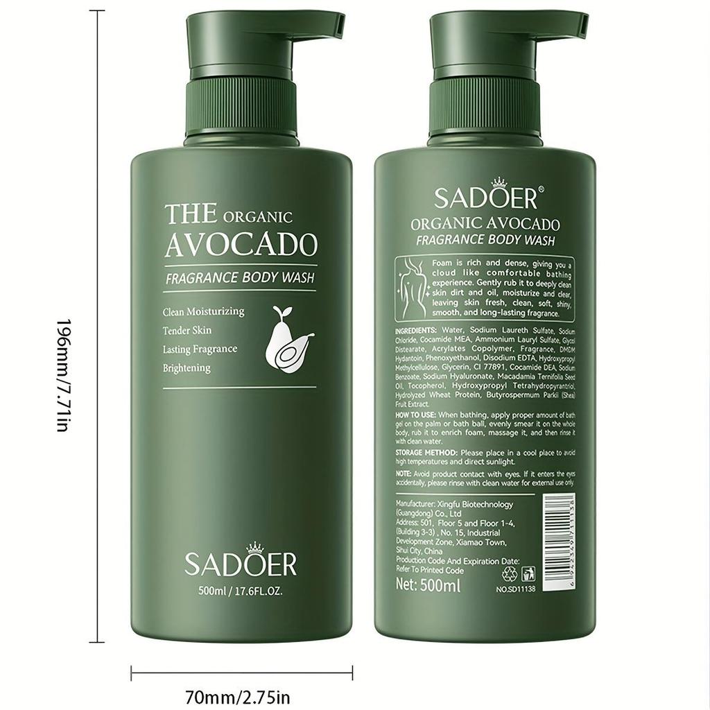 Avocado Moisturizing Shower Gel for Soft Skin Refreshing Fragrance Body Cleanser with Natural Ingredients