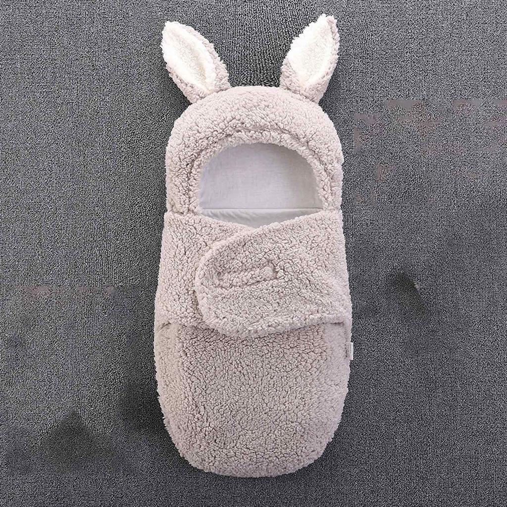 Cobertor com capuz de coelho de pelúcia quente para bebê com cobertor de saco de dormir