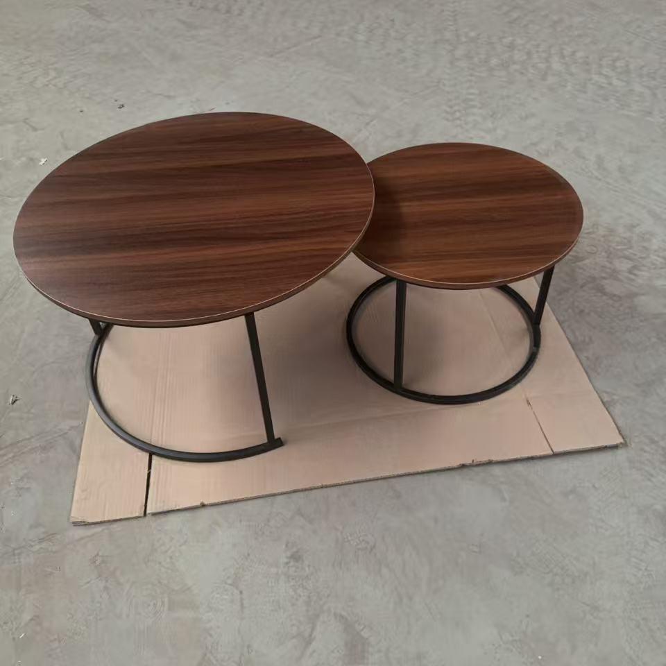 Modern Minimalist Round Coffee Table Set with Stone Pattern and Iron Art Storage