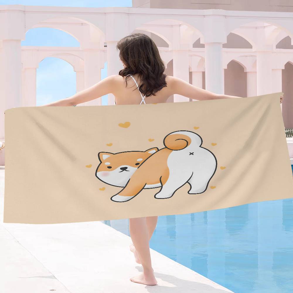 Kawaii Shiba Inu Bath Towel Microfiber Soft Water Absorbing Breathable For Girl Kids Decorative Cartoon Beach Towel