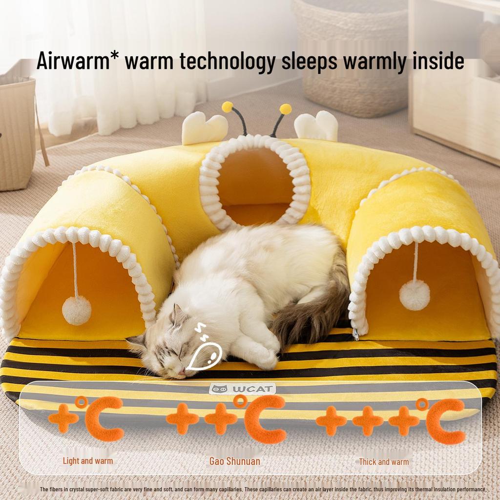 2025 Luxury All-in-One Cat Bed & Tunnel: Warm, Semi-Enclosed Nest for Play & Sleep
