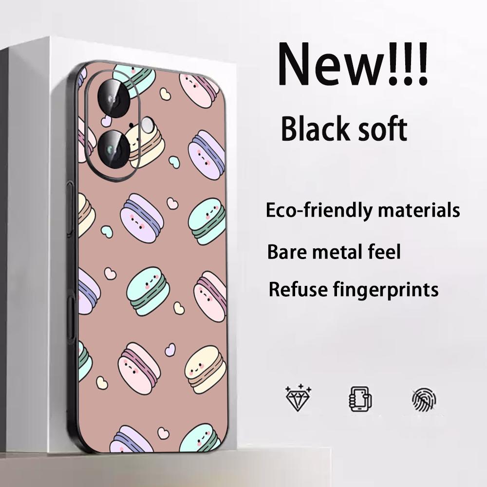 Macaron Cute Pink Girl Pattern Phone Case For iPhone 17 16 E 15 14 13 12 Plus Mini Pro Max Soft Black Shockproof Cover