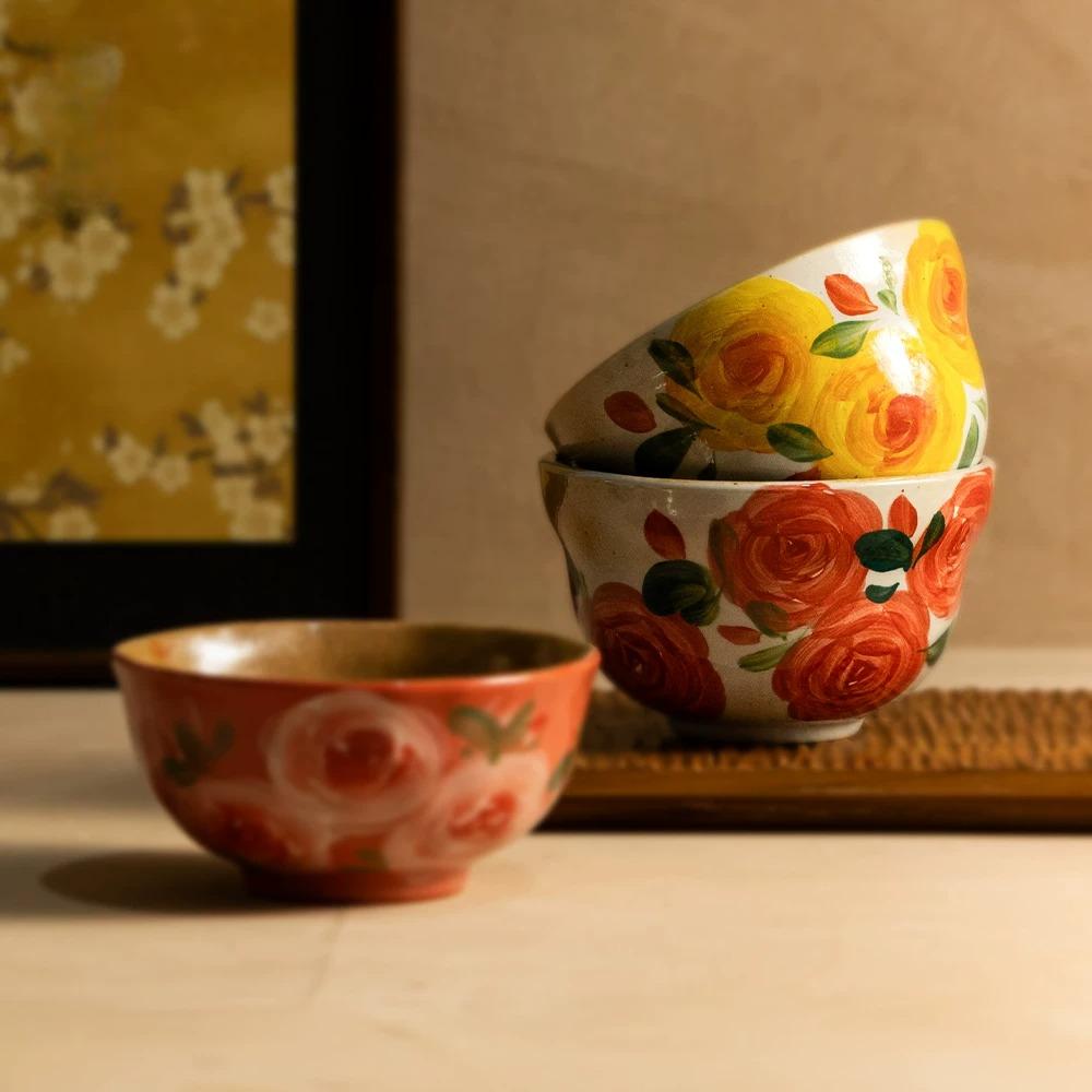 Creative Retro Pastoral Style Ceramic Bowl Hand-painted Flower Household Breakfast Bowl Soup Bowl Underglaze Color Chinese Tableware Jingdezhen