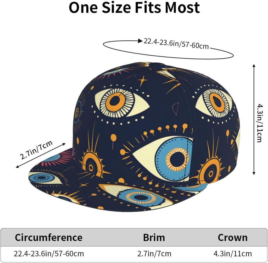Baseball Cap for Men Women Eye Symbols Unique Vintage Dark Blue Flat Bill Snapback Hat Hip Hop Adjustable Low Profile Dad Hat