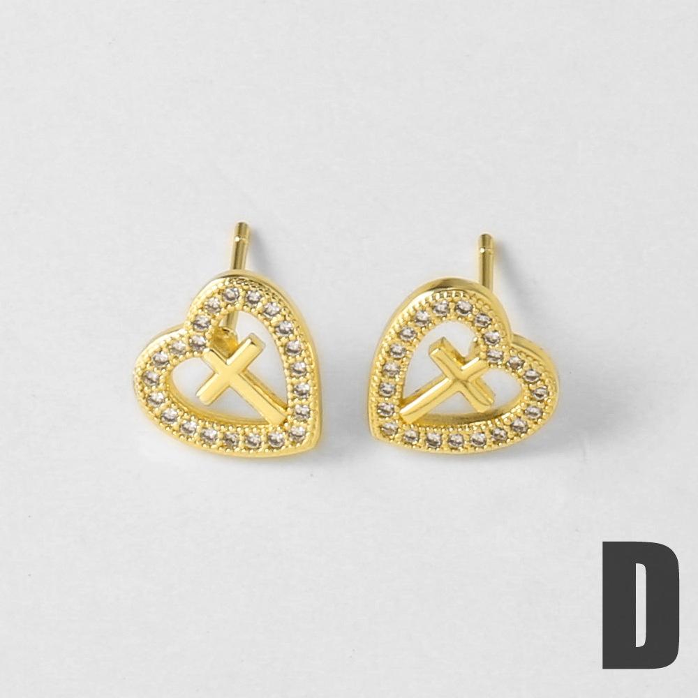 Elegant Female White Rose Red Zircon Cross Skeleton Heart Stud Earrings Trendy Fashion Gold Color Wedding Jewelry For Women