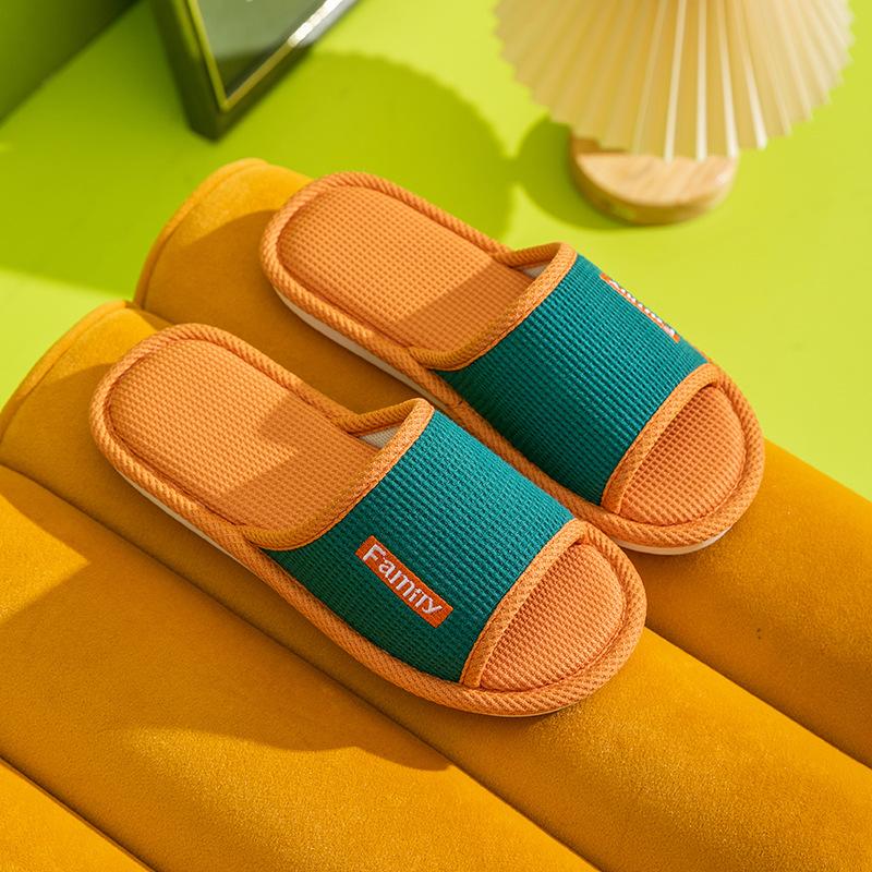 Unisex Linen Indoor Home Slippers Non Slip Soft Sole Breathable Quiet Slides