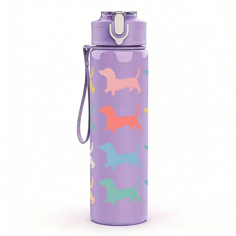 1PC Multi Breed Dog Silhouette Pattern Print 750ml Color Plastic Sports Water Bottle Leakproof Flip Straw Lid Suitable for Sports Office Home Use