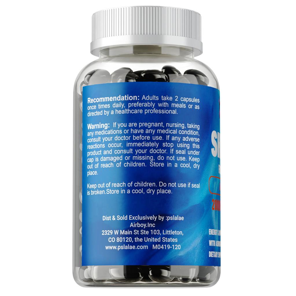 Pslalae Pure Shilajit Resin Capsules 2000mg Enhance Liver Metabolism Lowering Blood Sugar & Anti-Fatigue Energy Support for Men & Women