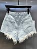 Light Blue Spicy Vintage Distressed Low-Waist Ripped Denim Shorts for Women – Sexy Wide-Leg Summer Hot Pants