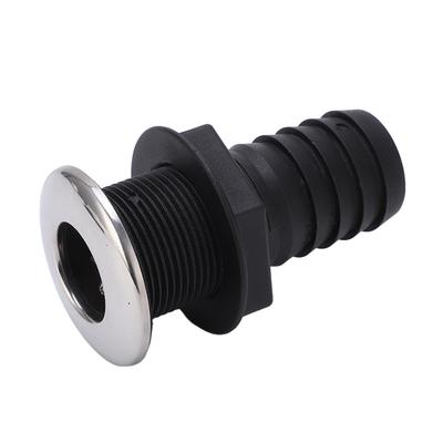 1 1 2in Through Hull Drain Straight Black with Stainless Steel Cover Flapper for Boats Yachts Ships